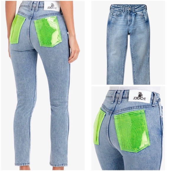 Jordache Denim - Jordache Yellow PVC Pocket High Rise Vintage Crop Women's Blue Jeans Size 25